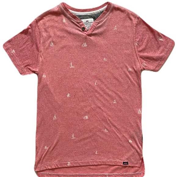 Ditch Plains Ricky Singh T-Shirt Men's Size S Red Sail Boat Pattern Short Sleeve - Picture 1 of 7